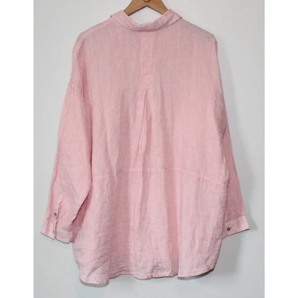 J. Jill Love Linen Button Up Tunic Top Double Pocket Pink XL Blouse Lagonlook - Picture 12 of 16